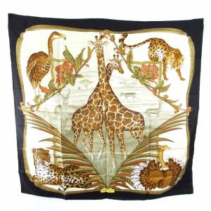 スカーフ 大判 シルク アニマル柄 ヒョウ柄 キリン柄 シルク100％ マルチカラー
