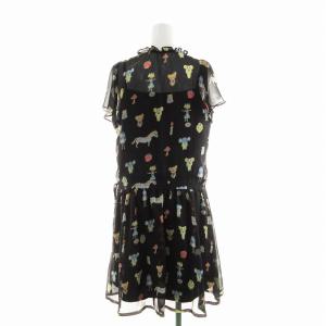 franche lippée 2点セット フレアワンピース ギャザー シアー動物柄 リボン 半袖 レース シースルー M 黒 ブラック