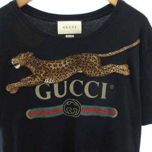 GUCCI Tシャツ レオパードワッペン ヴィンテージ加工 ブラック S