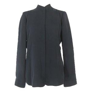 EMPORIO ARMANI ブラウス シャツ シルク 長袖 スタンドカラー バックシャン 比翼 紺 ネイビー GY99