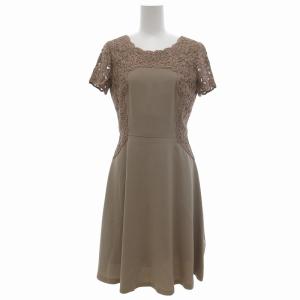 ワンピース フレンチスリーブ 首元レース ひざ丈 ピンクベージュ