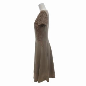 ANAYI ワンピース フレンチスリーブ 首元レース ひざ丈 ピンクベージュ