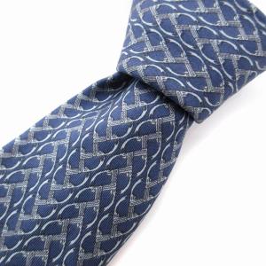 ネクタイ レギュラータイ 総柄 シルク100％ フランス製 青 ブルー