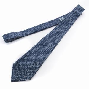 HERMES ネクタイ レギュラータイ 総柄 シルク100％ フランス製 青 ブルー