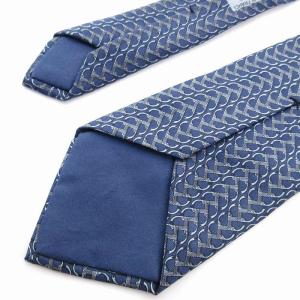 HERMES ネクタイ レギュラータイ 総柄 シルク100％ フランス製 青 ブルー