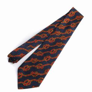 CHANEL ネクタイ ワイドタイ 総柄 くさり シルク 紺 ネイビー 赤 レッド