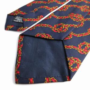 CHANEL ネクタイ ワイドタイ 総柄 くさり シルク 紺 ネイビー 赤 レッド