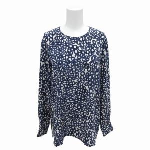 白タグ カットソー ブラウス 総柄 長袖 紺 ネイビー 白 ホワイト GY31