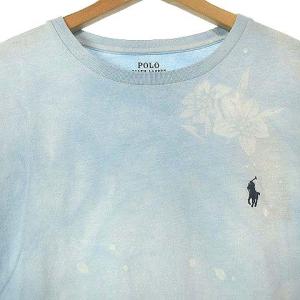 POLO RALPH LAUREN タグ付き Tシャツ 半袖 ハワイプリント 丸首 ロゴ刺繍 水色 ブルー M