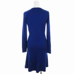 RALPH LAUREN ニットワンピース フレア ひざ丈 カシミヤ混 シルク混 長袖 M 青 ブルー