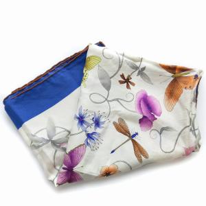 GUCCI スカーフ 蝶 フラワー シルク 青 ブルー 白 ホワイト