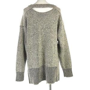 CLANE 23SS ダブルフェイス カット ネック ワイド ニット トップス セーター 長袖 14106-2112 グレージュ 1