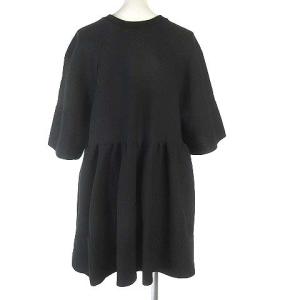 CLANE 23SS バルーンギャザーニット カットソー 半袖 ペプラム 14106-2002 黒 ブラック F