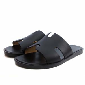 HERMES イズミール サンダル Hロゴ カーフレザー ブラック 42