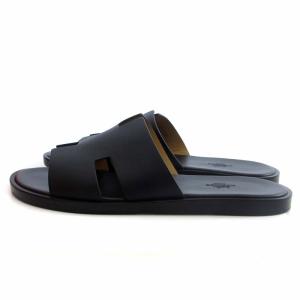 HERMES イズミール サンダル Hロゴ カーフレザー ブラック 42