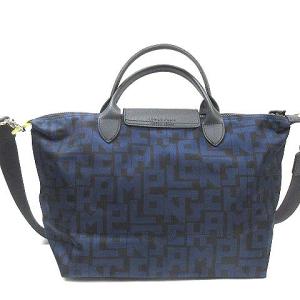 Longchamp プリアージュ ショルダーバッグ ハンドバッグ 2way ロゴ モノグラム柄 ナイロン M 1515412H05 紺 ネイビー