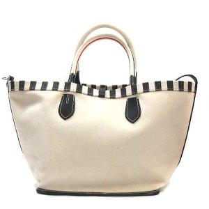 POLO RALPH LAUREN トートバッグ キャンバス レザー ストライプ  アイボリー ブラック 鞄