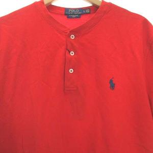 POLO RALPH LAUREN タグ付き Tシャツ カットソー 半袖 ヘンリーネック ワンポイント ロゴ刺繍 赤 レッド L