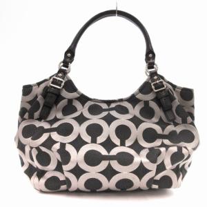 COACH オプアート ハンドバッグ ワンショルダー キャンバス メタルロゴ 18639 グレー系