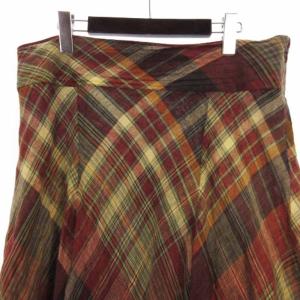 RALPH LAUREN スカート ロング フレア チェック リネン 茶系 ブラウン系 10
