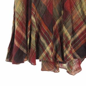RALPH LAUREN スカート ロング フレア チェック リネン 茶系 ブラウン系 10
