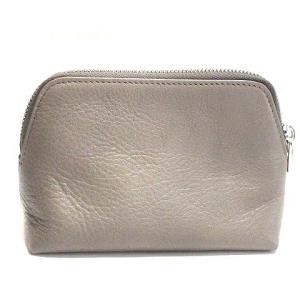 HIROFU ポーチ 小物入れ レザー ラウンドファスナー ロゴ刻印 グレージュ