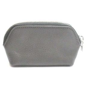 HIROFU ミニポーチ 小物入れ レザー ラウンドファスナー ロゴ刻印 グレー