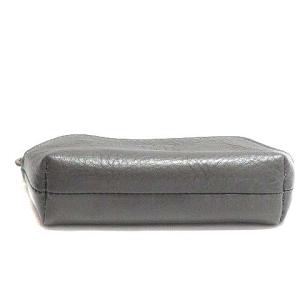 HIROFU ミニポーチ 小物入れ レザー ラウンドファスナー ロゴ刻印 グレー