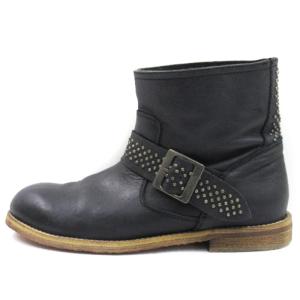 SHIPS ナセールデピエ nacer de pie ショート ブーツ レザー ストラップ スタッズ 黒 ブラック 37 24cm