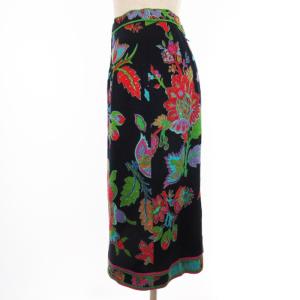 LEONARD FASHION スカート ひざ丈 花柄 コットン シルク ネイビー マルチカラー 63 GY03