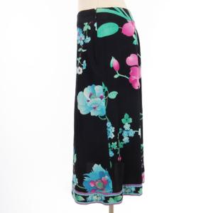 LEONARD FASHION フレア スカート ひざ丈 花柄 コットン 紺 ネイビー 40 GY03