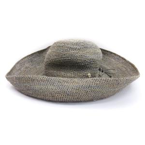 Provence 12 ハット つば広 麦わら帽子 リボン ラフィア セピア グレー系