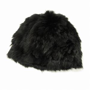 美品 ラビットファーニット帽 キャップ 帽子 フラワーモチーフ