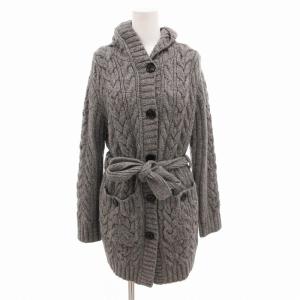 美品 ロングカーディガン ケーブルニット ショールカラー フード アルパカ混 1 グレー