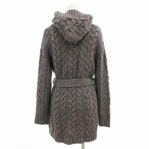 BURBERRY LONDON 美品 ロングカーディガン ケーブルニット ショールカラー フード アルパカ混 1 グレー