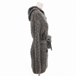 BURBERRY LONDON 美品 ロングカーディガン ケーブルニット ショールカラー フード アルパカ混 1 グレー