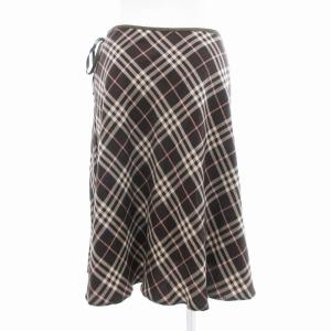 BURBERRY BLUE LABEL ラップスカート 巻き ひざ丈 アシメ丈 チェック 38 茶