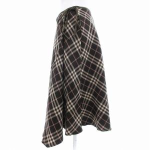 BURBERRY BLUE LABEL ラップスカート 巻き ひざ丈 アシメ丈 チェック 38 茶