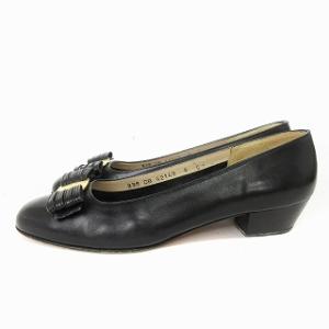 Salvatore Ferragamo センピオーネ ヴァラ パンプス ローヒール ラウンドトゥ 靴 シューズ レザー 黒 ブラック G