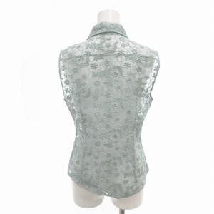 miumiu レースシャツ ブラウス ノースリーブ 刺繍 花柄 シアー 38 M 水色 ライトブルー