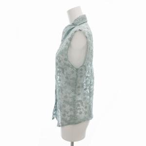 miumiu レースシャツ ブラウス ノースリーブ 刺繍 花柄 シアー 38 M 水色 ライトブルー