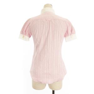 BURBERRY BLUE LABEL シャツ ブラウス 半袖 ボタンダウン ストライプ コットン ピンク 36 GY14