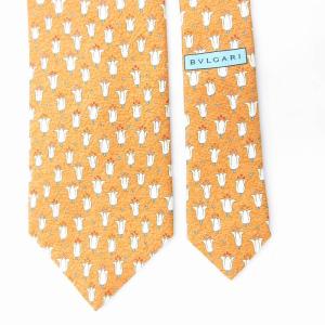 BVLGARI タグ付き ネクタイ 絹 シルク チューリップ柄 ライトブラウン