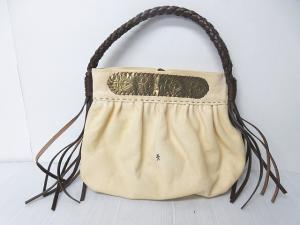 ハンドバッグ レザー オミノ刺繍 ベージュ