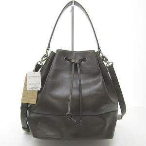 ショルダーバッグ ハンドバッグ 2WAY 巾着型 レザー 本革 ブラウン 茶