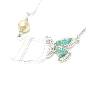 ネックレス チェーン ロゴ バタフライ 蝶 パールビーズ シルバー