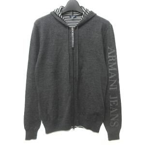 ニット パーカー リバーシブル ロゴ ボーダー グレー 灰 XS