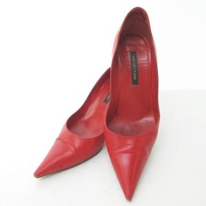 パンプス ポインテッドトゥ ピンヒール レザー レッド 赤 36.5 23.5cm