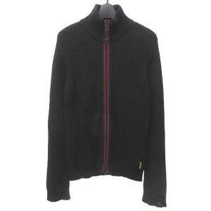 ジャケット リブニット ジップアップ 長袖 コットン 黒 L