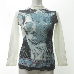 カットソー 長袖 プリント ストレッチ 青 白 40